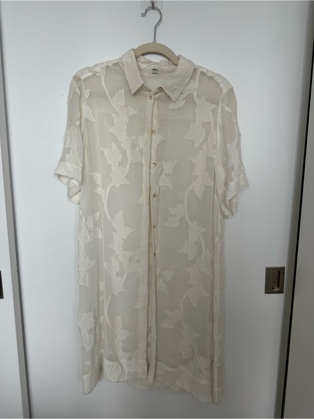 Aritzia Wilfred “Hemistiche Dress” - Cream Short-Sleeve Button-Down Dress